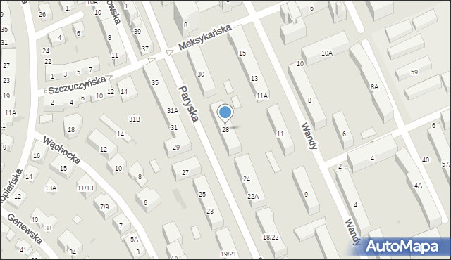 Warszawa, Paryska, 28, mapa Warszawy