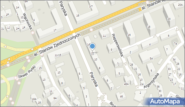 Warszawa, Paryska, 12, mapa Warszawy