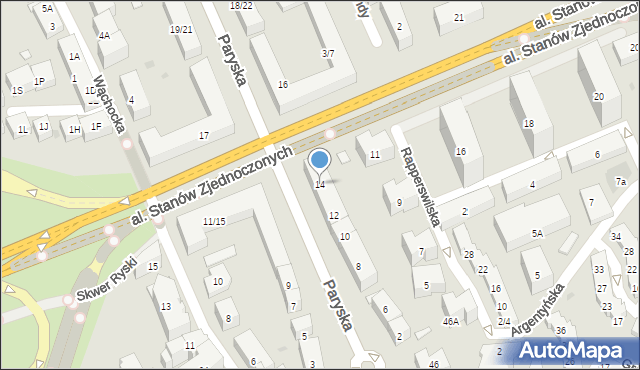 Warszawa, Paryska, 14, mapa Warszawy