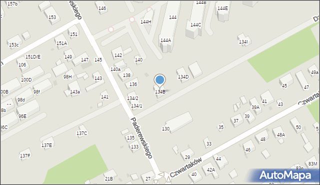 Warszawa, Paderewskiego Ignacego Jana, 134B, mapa Warszawy