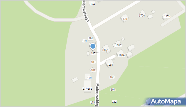 Warszawa, Paderewskiego Ignacego Jana, 185, mapa Warszawy