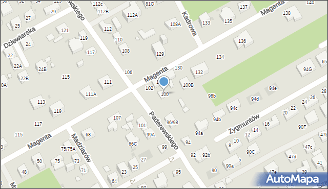 Warszawa, Paderewskiego Ignacego Jana, 100, mapa Warszawy