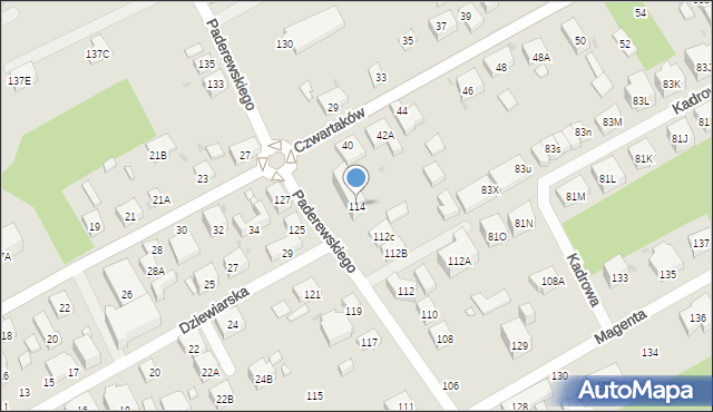 Warszawa, Paderewskiego Ignacego Jana, 114, mapa Warszawy