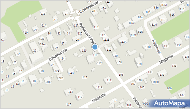 Warszawa, Paderewskiego Ignacego Jana, 119, mapa Warszawy