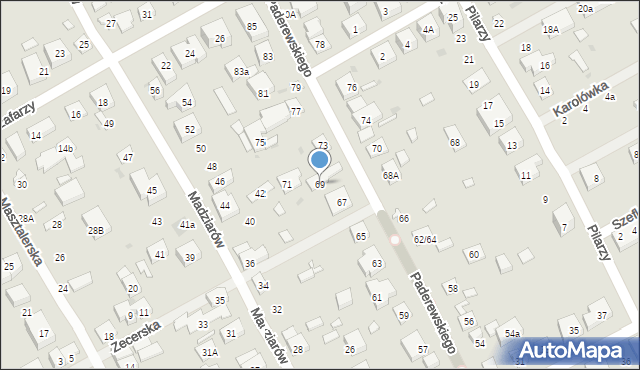 Warszawa, Paderewskiego Ignacego Jana, 69, mapa Warszawy
