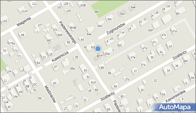 Warszawa, Paderewskiego Ignacego Jana, 90, mapa Warszawy
