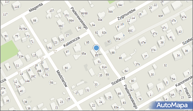 Warszawa, Paderewskiego Ignacego Jana, 93, mapa Warszawy