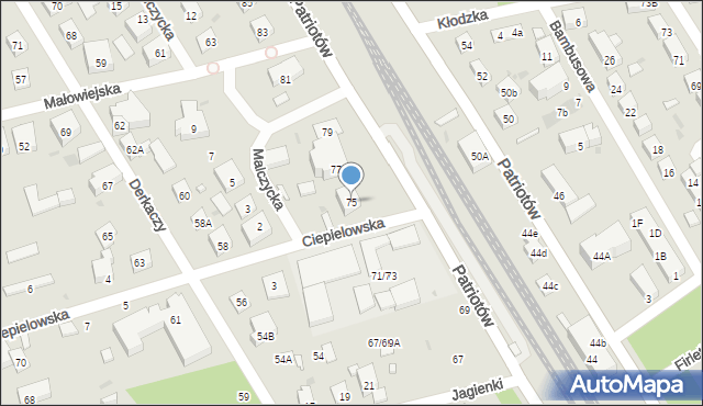 Warszawa, Patriotów, 75, mapa Warszawy