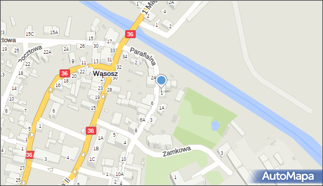 Wąsosz, Parafialna, 1, mapa Wąsosz