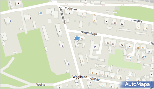 Węgliniec, Partyzantów, 1, mapa Węgliniec