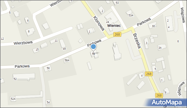 Wieniec, Parkowa, 58, mapa Wieniec