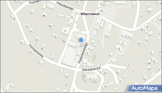 Wilamowice, Paderewskiego Ignacego Jana, 4, mapa Wilamowice