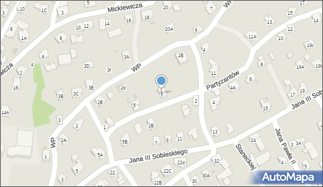 Wilamowice, Partyzantów, 9, mapa Wilamowice