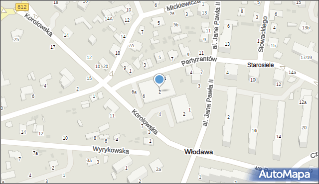 Włodawa, Partyzantów, 2, mapa Włodawa