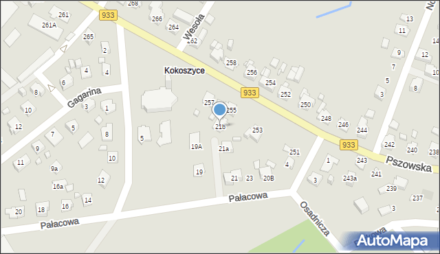 Wodzisław Śląski, Pałacowa, 21b, mapa Wodzisławia Śląskiego