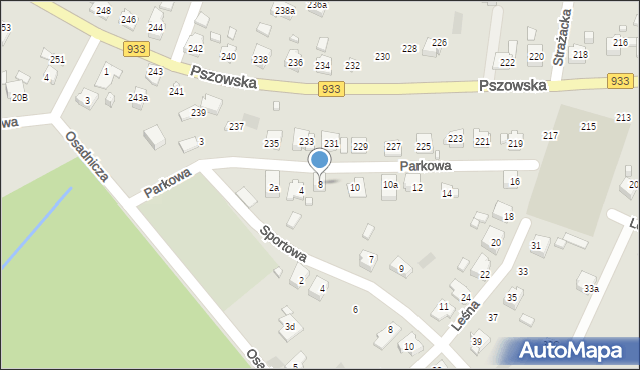 Wodzisław Śląski, Parkowa, 8, mapa Wodzisławia Śląskiego