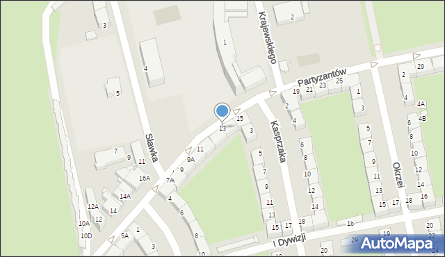 Wrocław, Partyzantów, 13, mapa Wrocławia