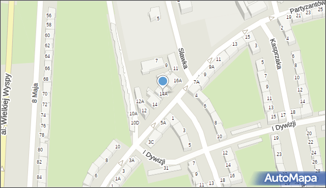 Wrocław, Partyzantów, 14A, mapa Wrocławia