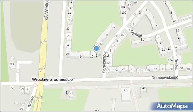 Wrocław, Partyzantów, 2, mapa Wrocławia