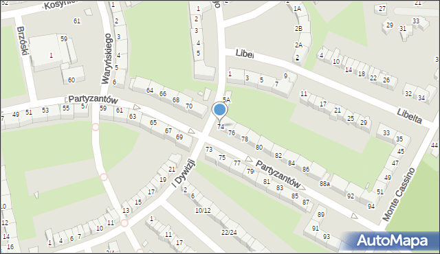 Wrocław, Partyzantów, 74, mapa Wrocławia