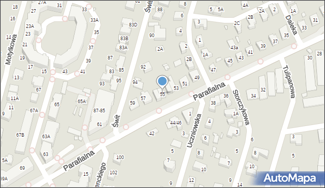 Wrocław, Parafialna, 55, mapa Wrocławia