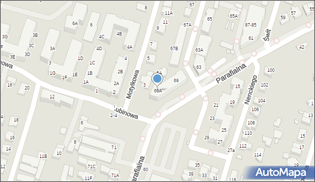 Wrocław, Parafialna, 69A, mapa Wrocławia