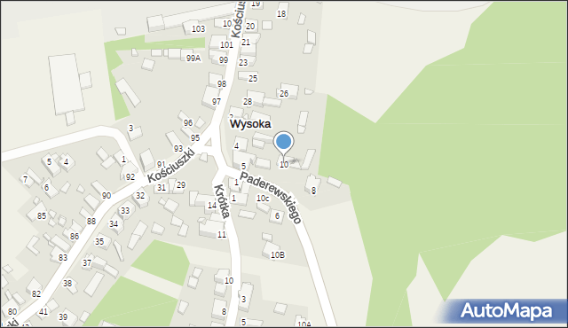 Wysoka, Paderewskiego Ignacego Jana, 10, mapa Wysoka