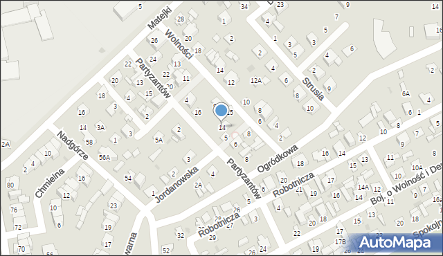 Wyszków, Partyzantów, 14, mapa Wyszków