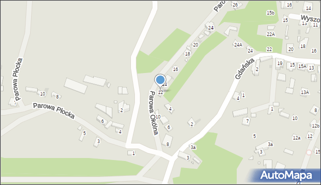 Zakroczym, Parowa Okólna, 12, mapa Zakroczym