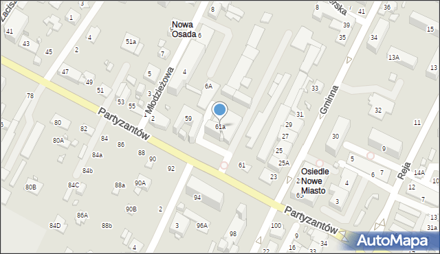 Zamość, Partyzantów, 61a, mapa Zamościa