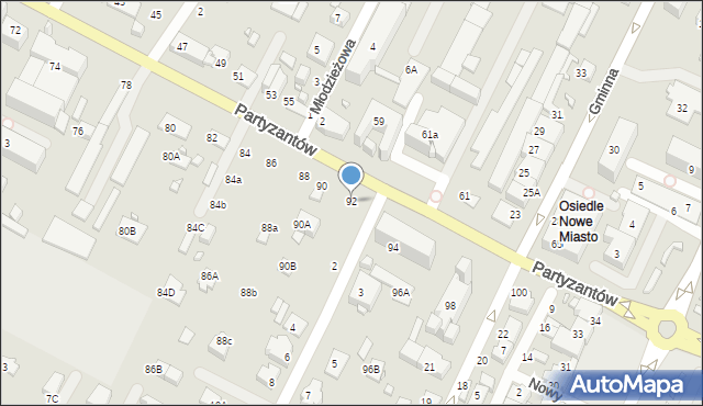 Zamość, Partyzantów, 92, mapa Zamościa
