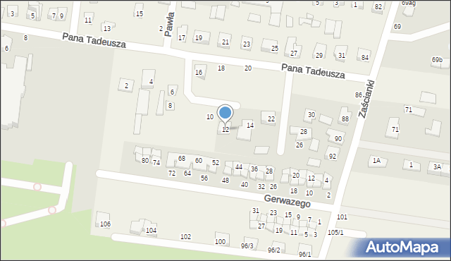Zaścianki, Pana Tadeusza, 12, mapa Zaścianki