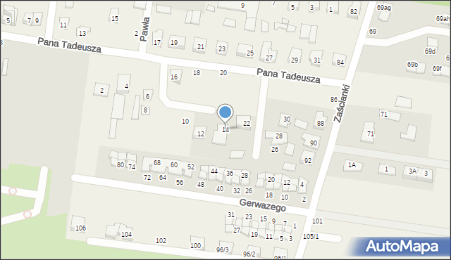 Zaścianki, Pana Tadeusza, 14, mapa Zaścianki