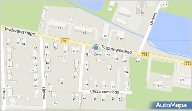 Zawiercie, Paderewskiego Ignacego Jana, 100, mapa Zawiercie