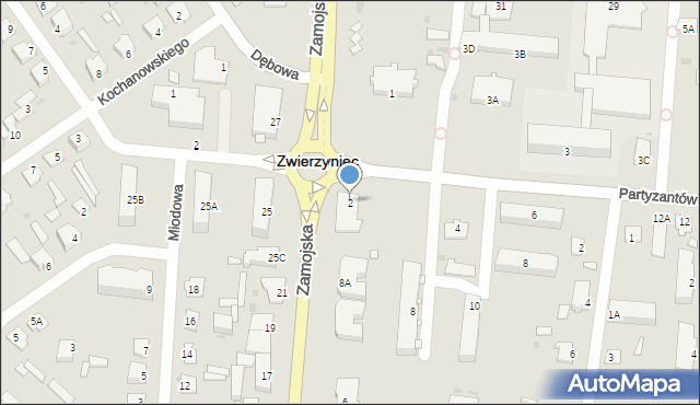 Zwierzyniec, Partyzantów, 2, mapa Zwierzyniec