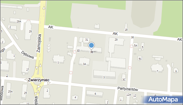 Zwierzyniec, Partyzantów, 3B, mapa Zwierzyniec