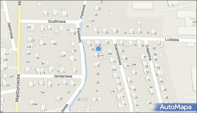 Bielsko-Biała, Perłowa, 32, mapa Bielsko-Białej