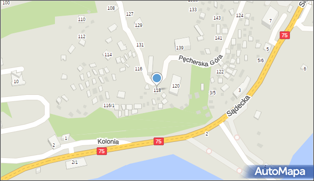 Czchów, Pęcherska Góra, 118, mapa Czchów