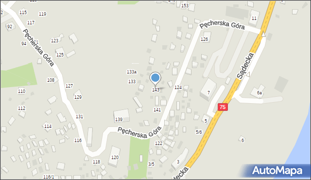 Czchów, Pęcherska Góra, 143, mapa Czchów