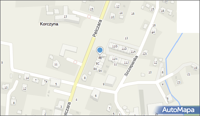 Korczyna, Pelczara Józefa Sebastiana, bp., 8E, mapa Korczyna