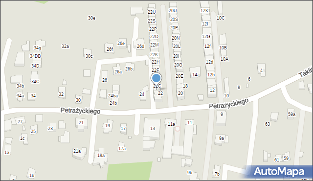 Kraków, Petrażyckiego Leona, 22B, mapa Krakowa