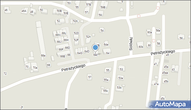 Kraków, Petrażyckiego Leona, 64c, mapa Krakowa
