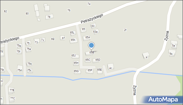 Kraków, Petrażyckiego Leona, 65B, mapa Krakowa