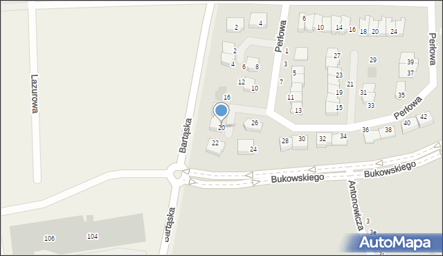 Olsztyn, Perłowa, 20, mapa Olsztyna