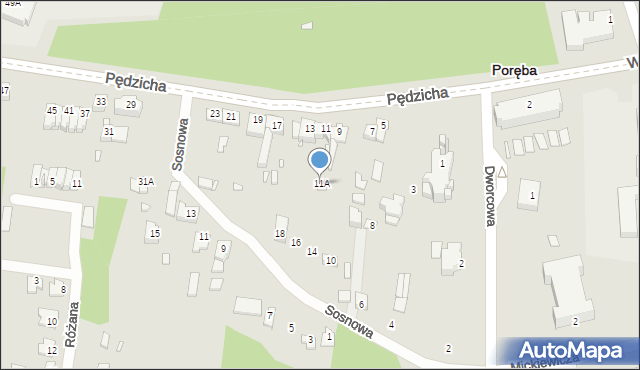 Poręba, Pędzicha Franciszka, ks., 11A, mapa Poręba