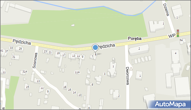 Poręba, Pędzicha Franciszka, ks., 5, mapa Poręba