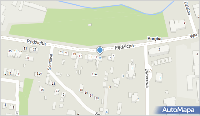 Poręba, Pędzicha Franciszka, ks., 9, mapa Poręba