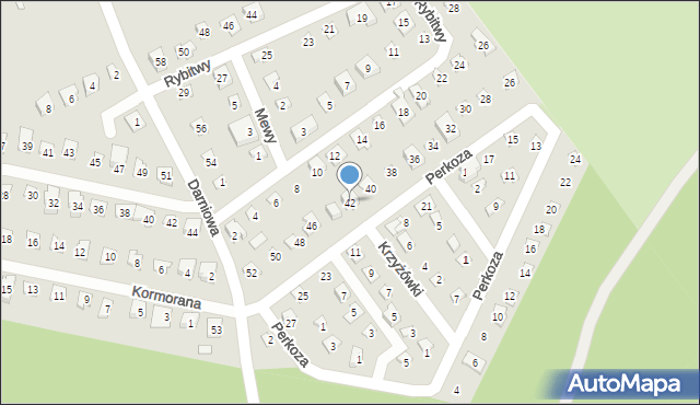 Poznań, Perkoza, 42, mapa Poznania