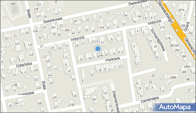 Radom, Perłowa, 14, mapa Radomia