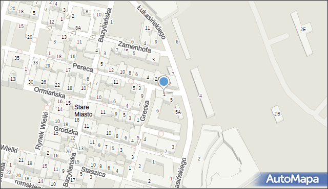 Zamość, Pereca, 1, mapa Zamościa